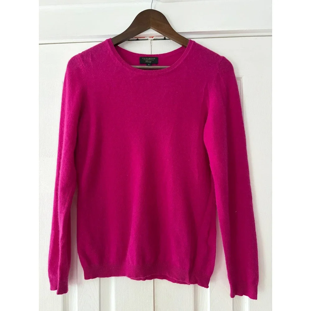 Charter Club Luxury 100% Cashmere Crewneck Sweater Magenta Pink Womens Medium